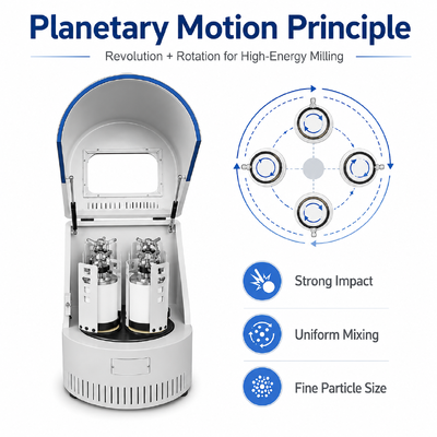 16L Capacity Planetary Ball Mill with Four-Jar Synchronous Operation for 0.1μm Nano Powder Grinding