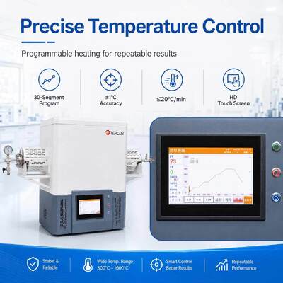 TENCAN TC-12NT Horno de tubo de vacío de temperatura máxima de 1600°C con tubo de cuarzo de alta pureza y control de temperatura programable