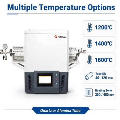 TENCAN TC-12NT Horno de tubo de vacío de temperatura máxima de 1600°C con tubo de cuarzo de alta pureza y control de temperatura programable
